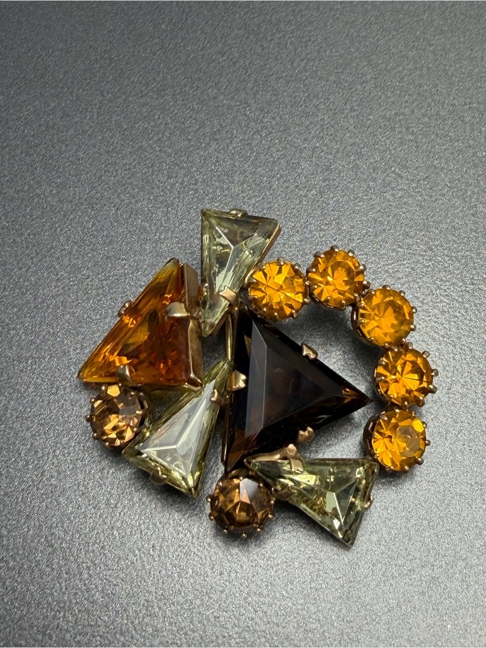 Vintage Amber & Jonquil Geometric Crystal Brooch #cz141